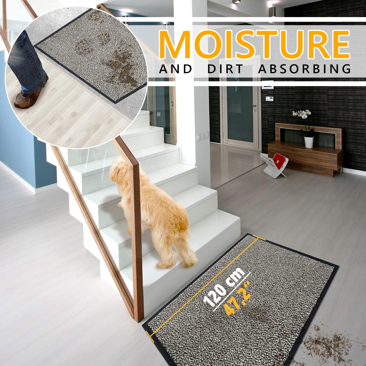 Gadhome Tappeto Ingresso Casa 90x120cm, Beige Grigio - immagine 6