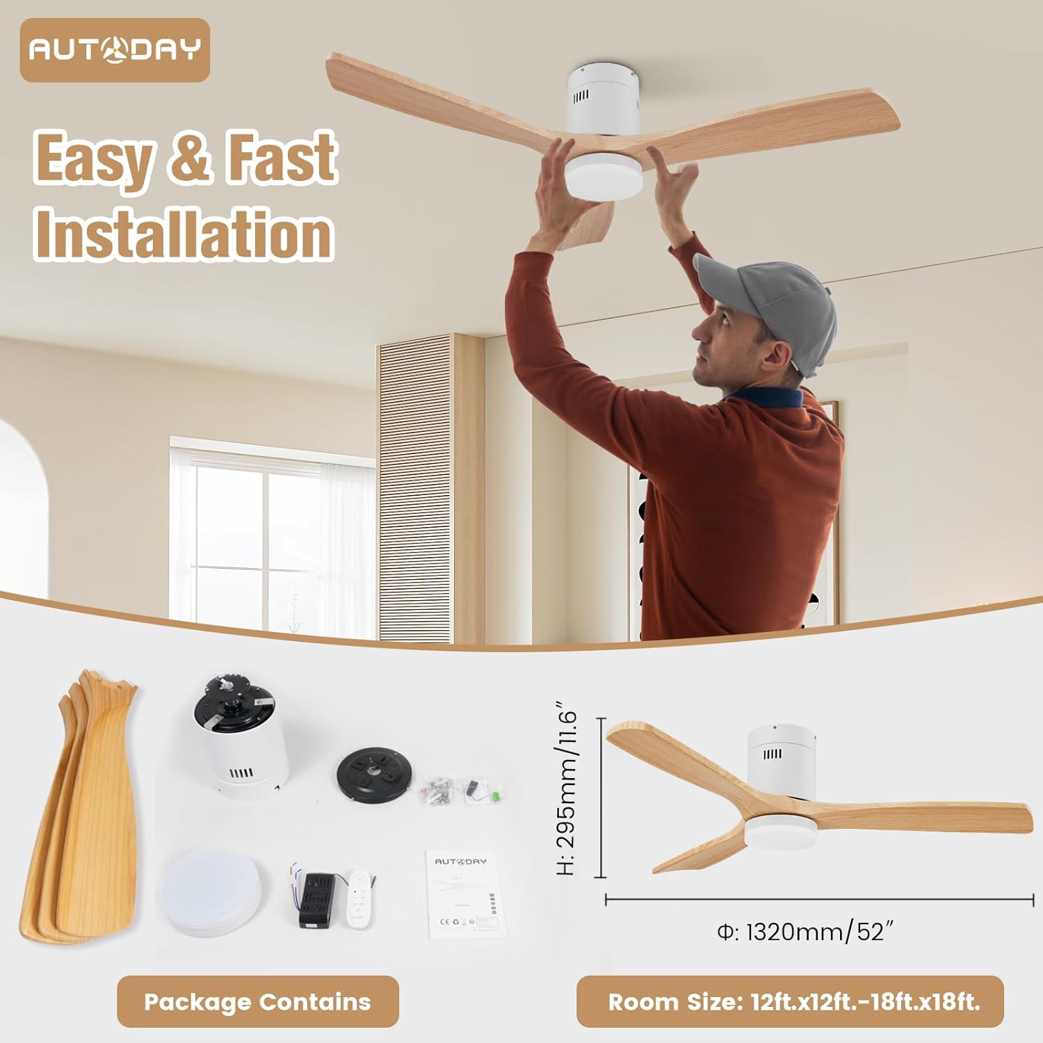 Ventilatore da Soffitto Legno 132cm con Luce LED 24W - immagine 7