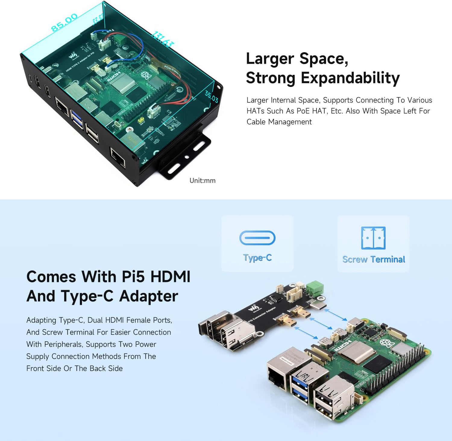 Waveshare Pi5 Nvme HDMI Case per Raspberry Pi 5 - immagine 5