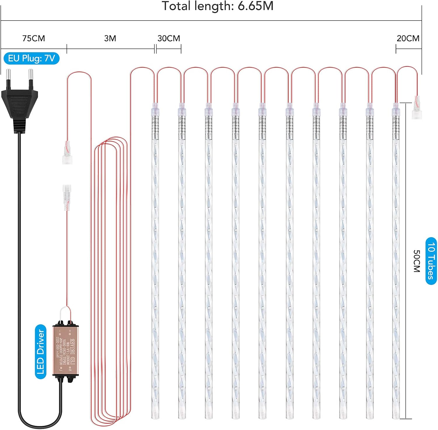 Luci Natale Esterno Cascata 50cm 480 LED Impermeabile - immagine 3