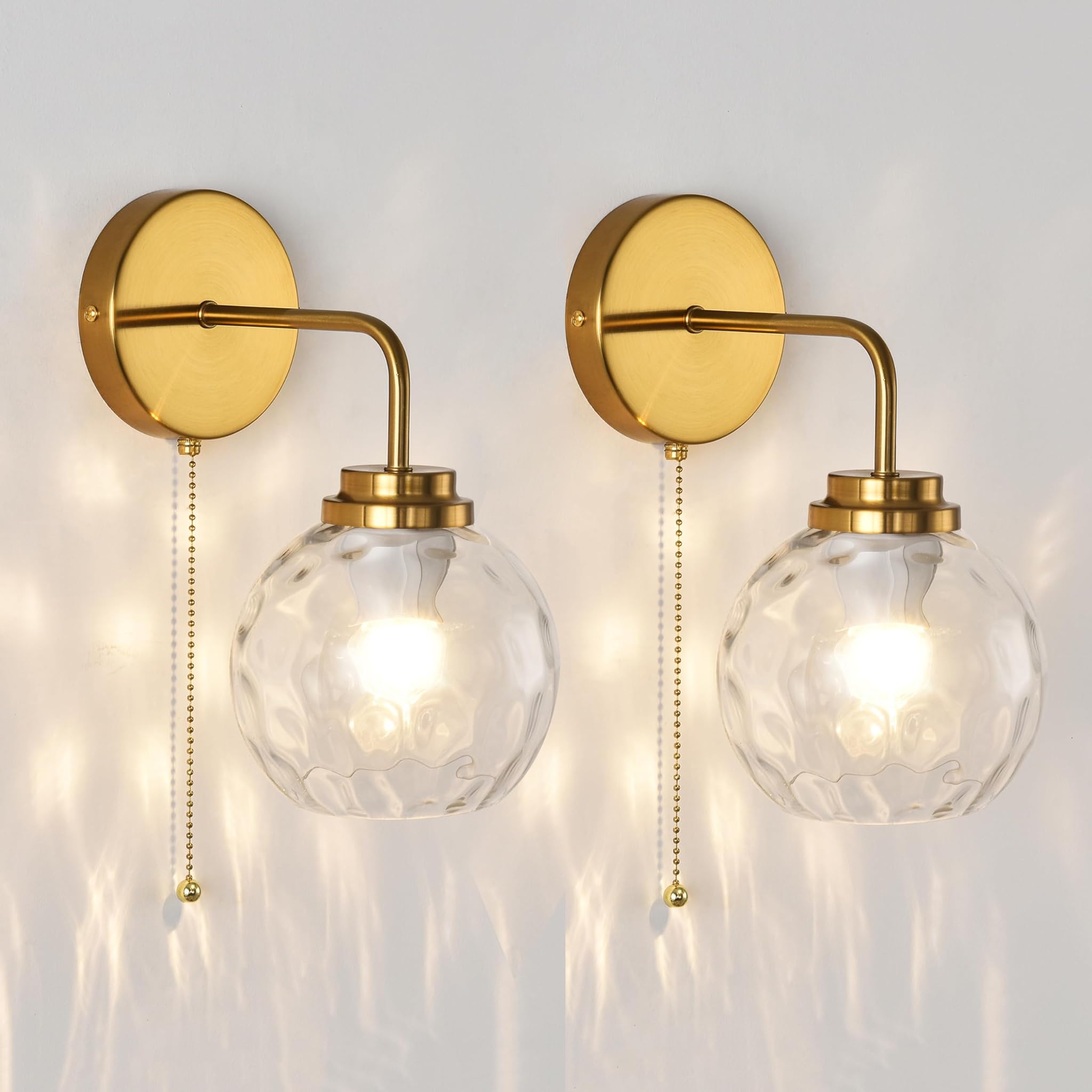 Ourloveii Applique da Parete Vetro Oro con Interruttore, 2 pz