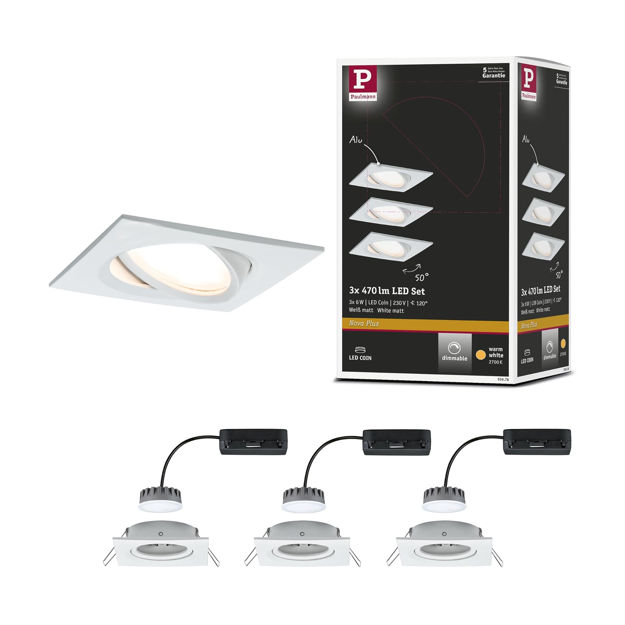 Paulmann Coin dimmable 93678 - Set 3 Lampade LED Nova Plus