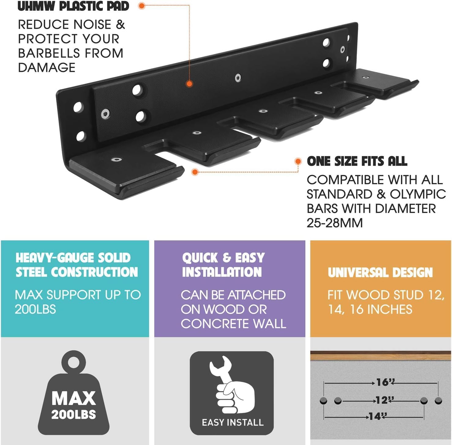 Yes4all Supporto Verticale a Muro per Bilancieri Olimpici - immagine 3