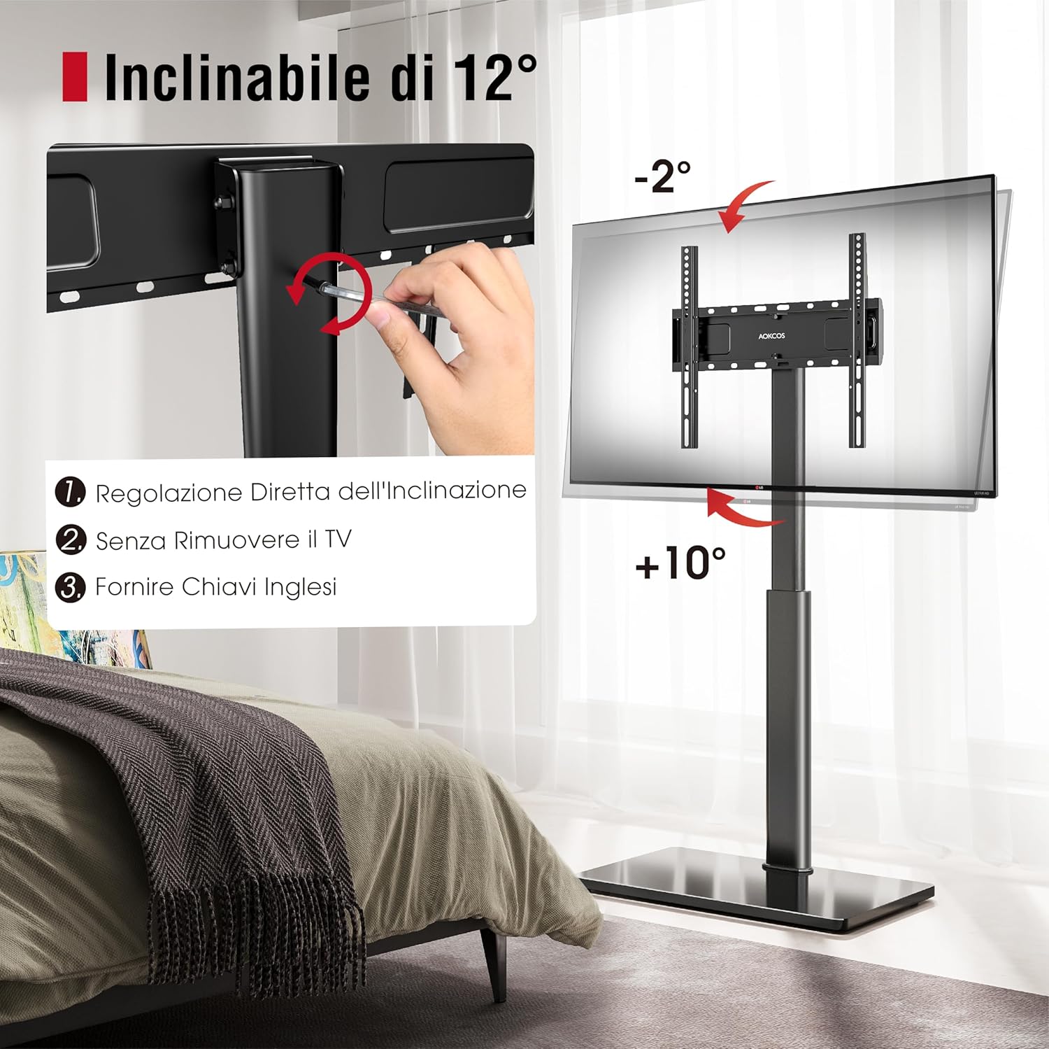 Aokcos Supporto TV da Pavimento Inclinabile e Girevole - immagine 2