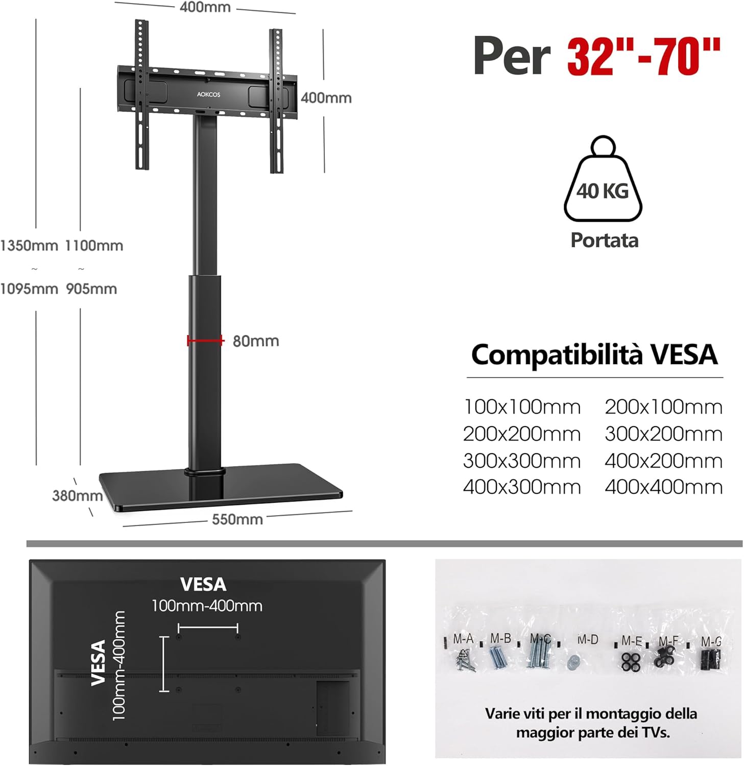 Aokcos Supporto TV da Pavimento Inclinabile e Girevole - immagine 6