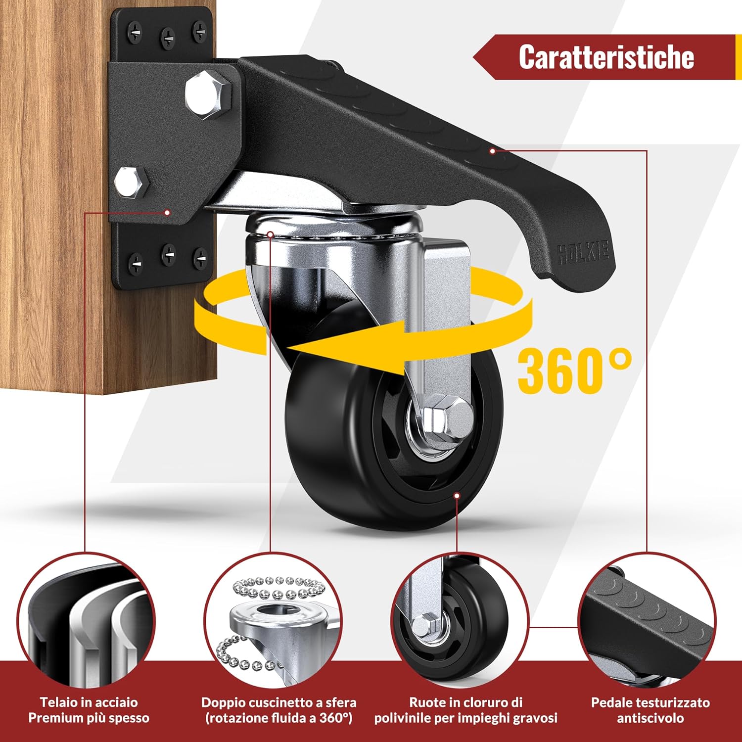 Ruote Retrattili per Banchi da Lavoro Pesanti 75mm - immagine 3