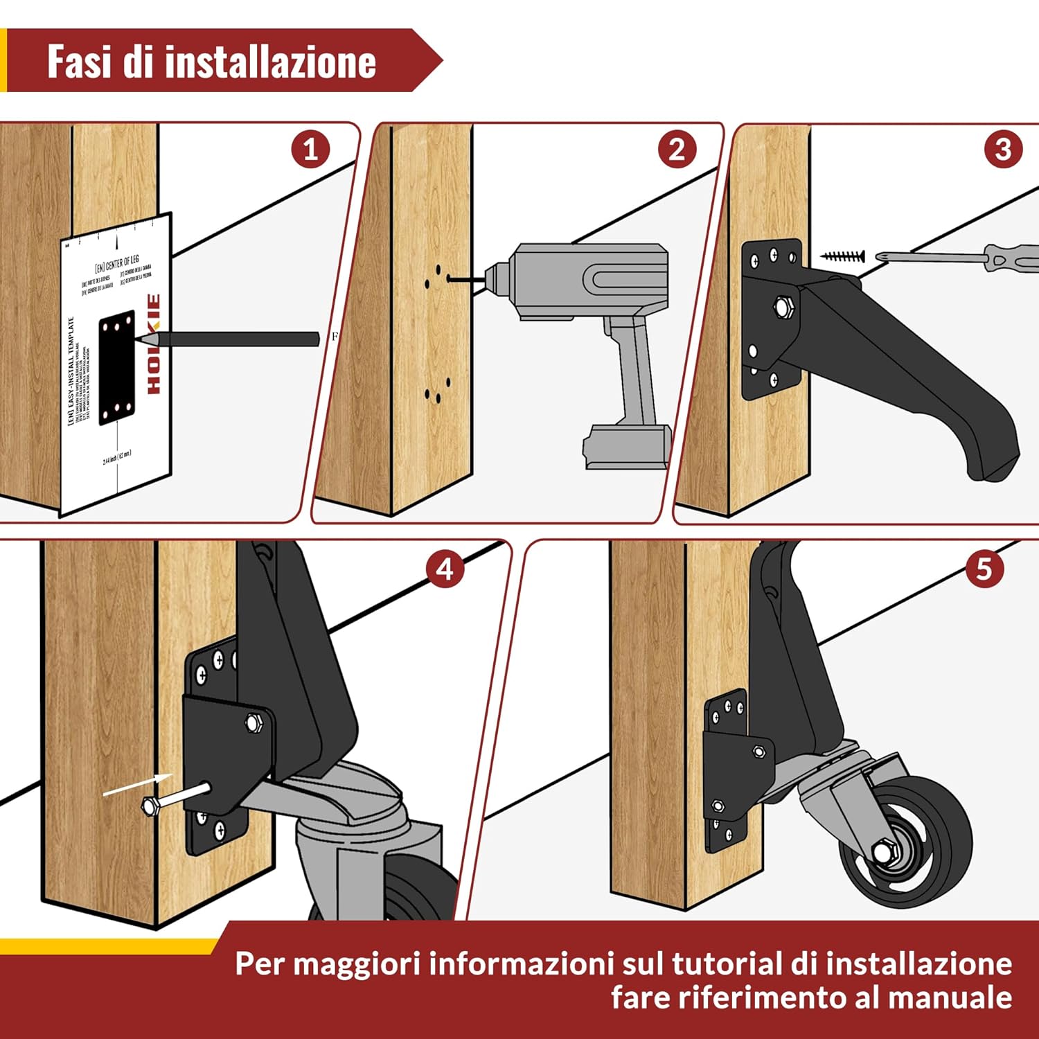 Ruote Retrattili per Banchi da Lavoro Pesanti 75mm - immagine 4
