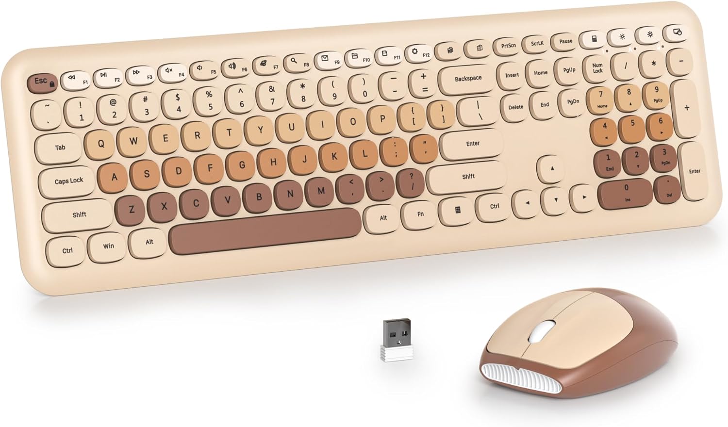 Solidee Combo Tastiera e Mouse Wireless 2.4GHz, Coffee - immagine 1