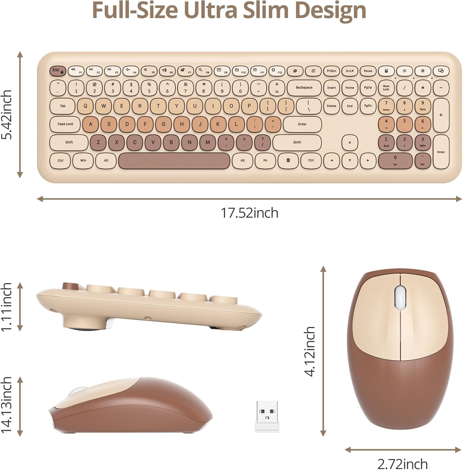 Solidee Combo Tastiera e Mouse Wireless 2.4GHz, Coffee - immagine 6