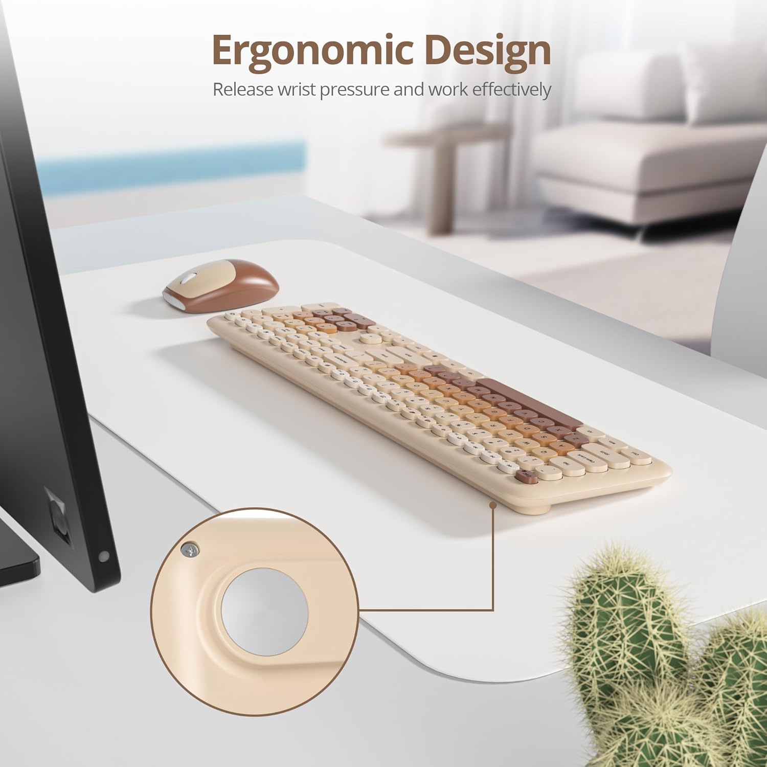 Solidee Combo Tastiera e Mouse Wireless 2.4GHz, Coffee - immagine 8