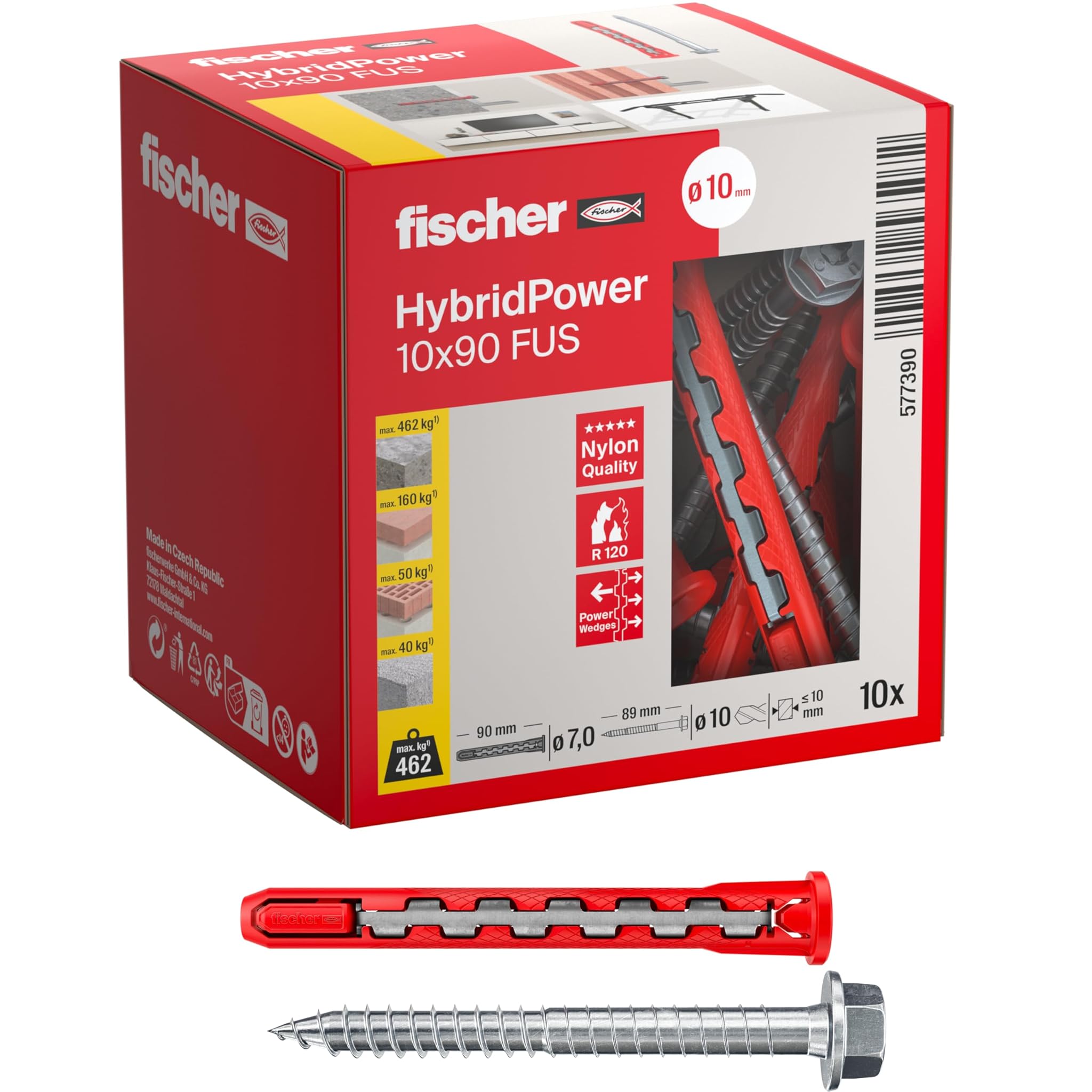 Fischer 10x HybridPower FUS - Tasselli Prolungati Nylon e Acciaio