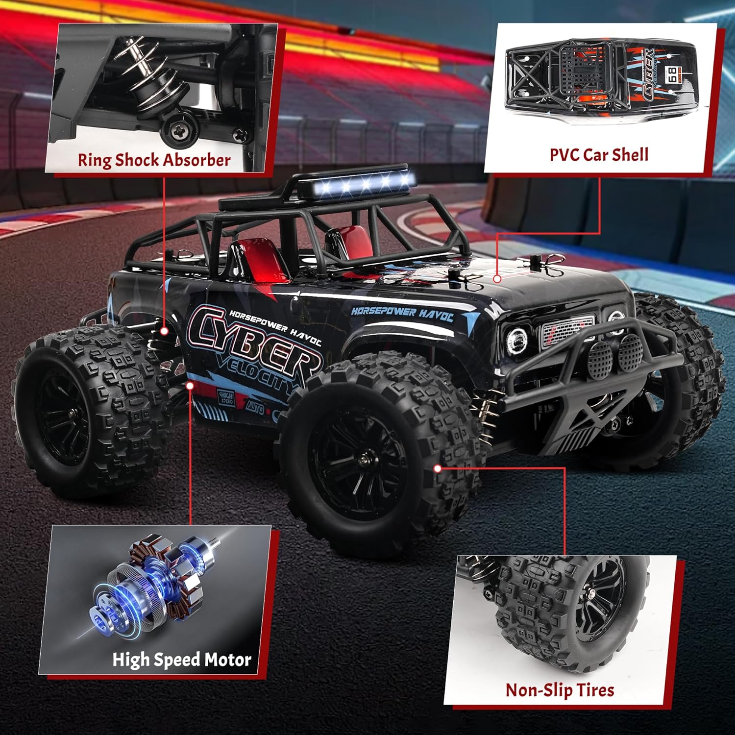 JOYTREKY Macchina Telecomandata 40 Km/H 4WD, Nero - immagine 5