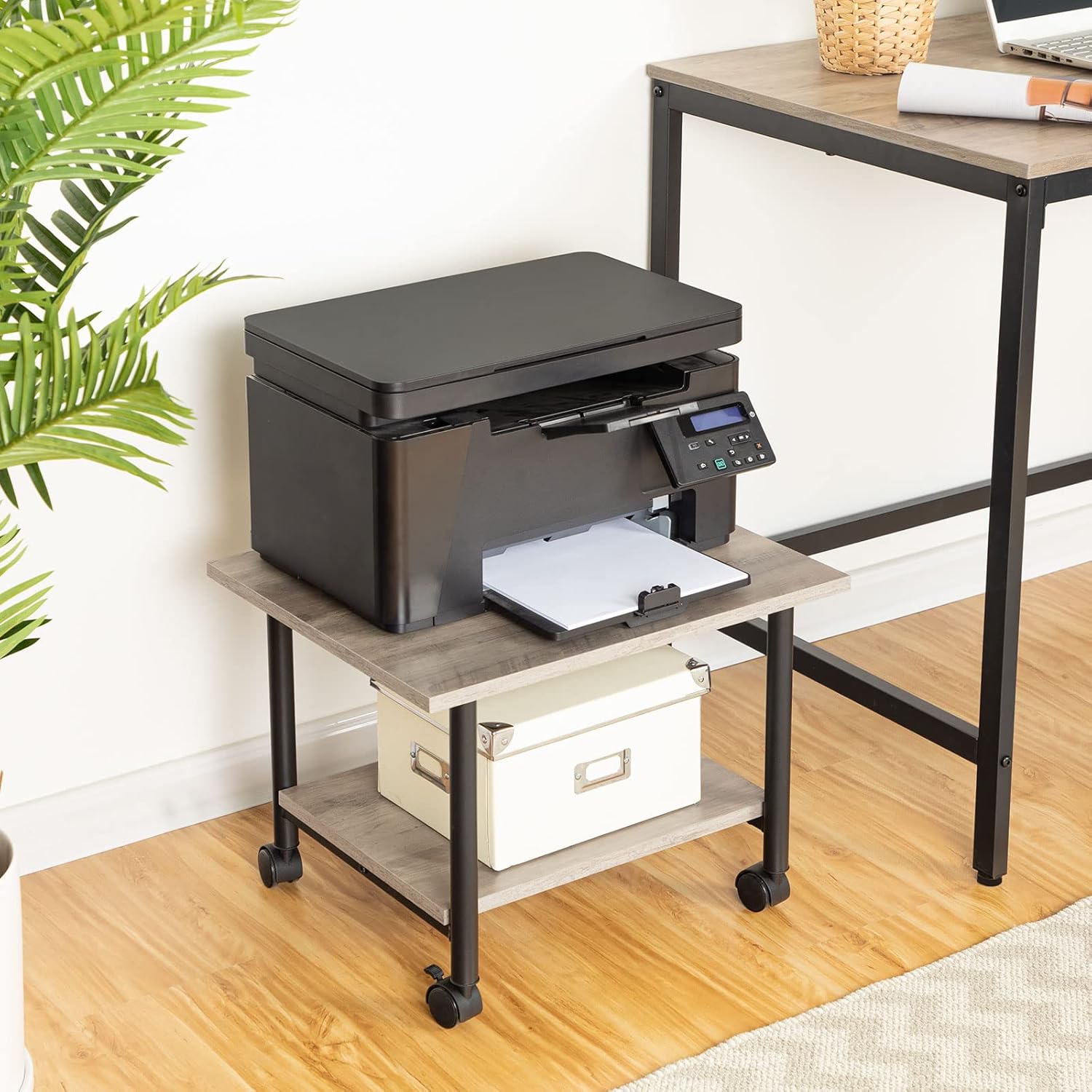 Hoobro Supporto per Stampante 2 Ripiani Greige e Nero - immagine 2