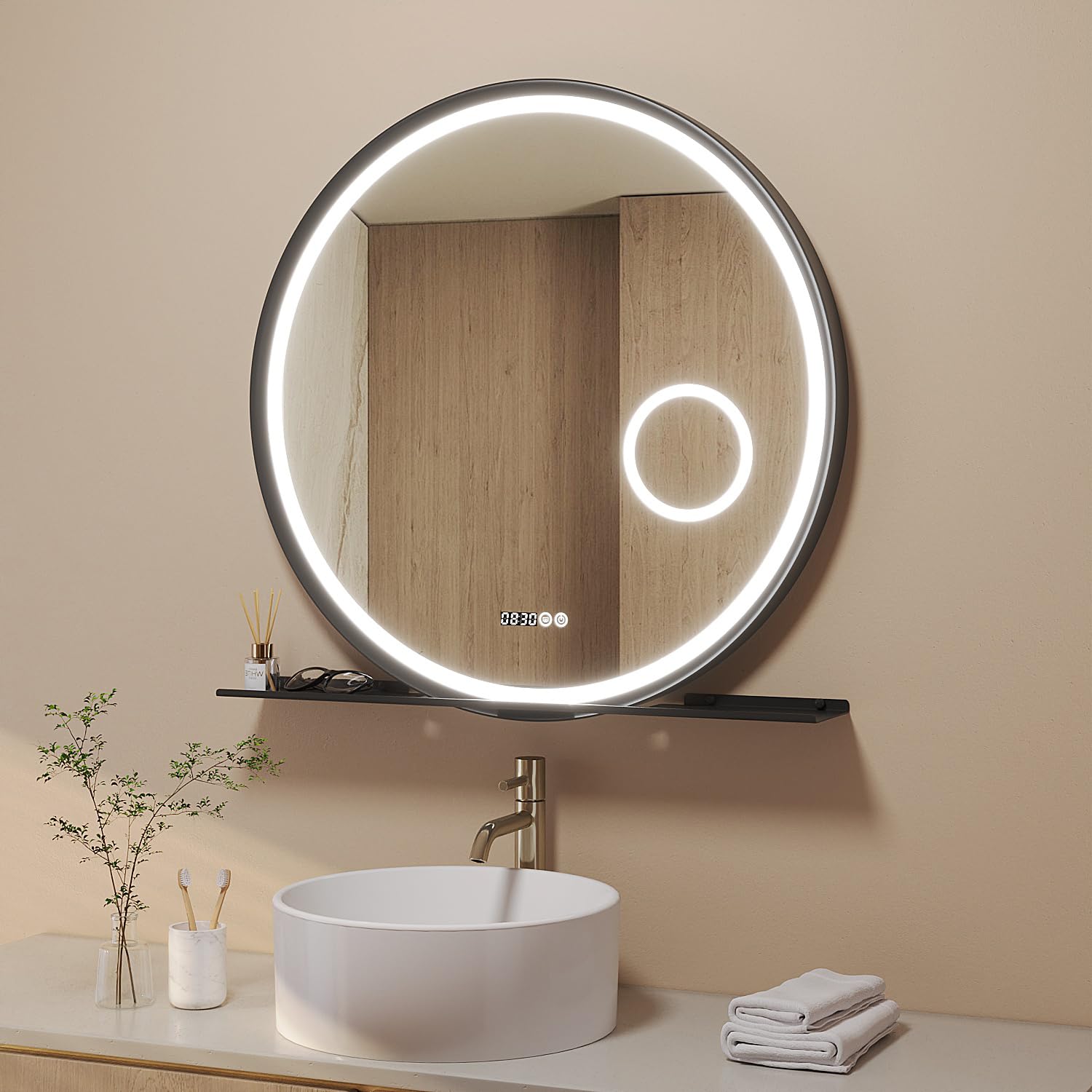 Aquabatos Specchio Bagno Rotondo 80cm, Nero