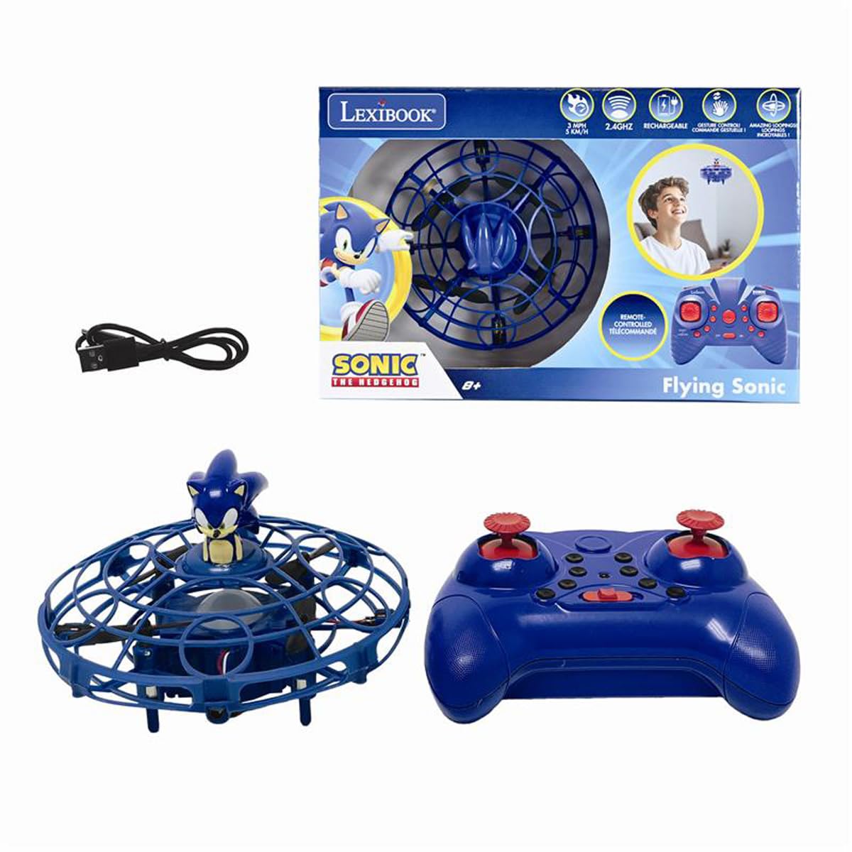 Lexibook RC UFO Flying Sonic con Luci, Blu