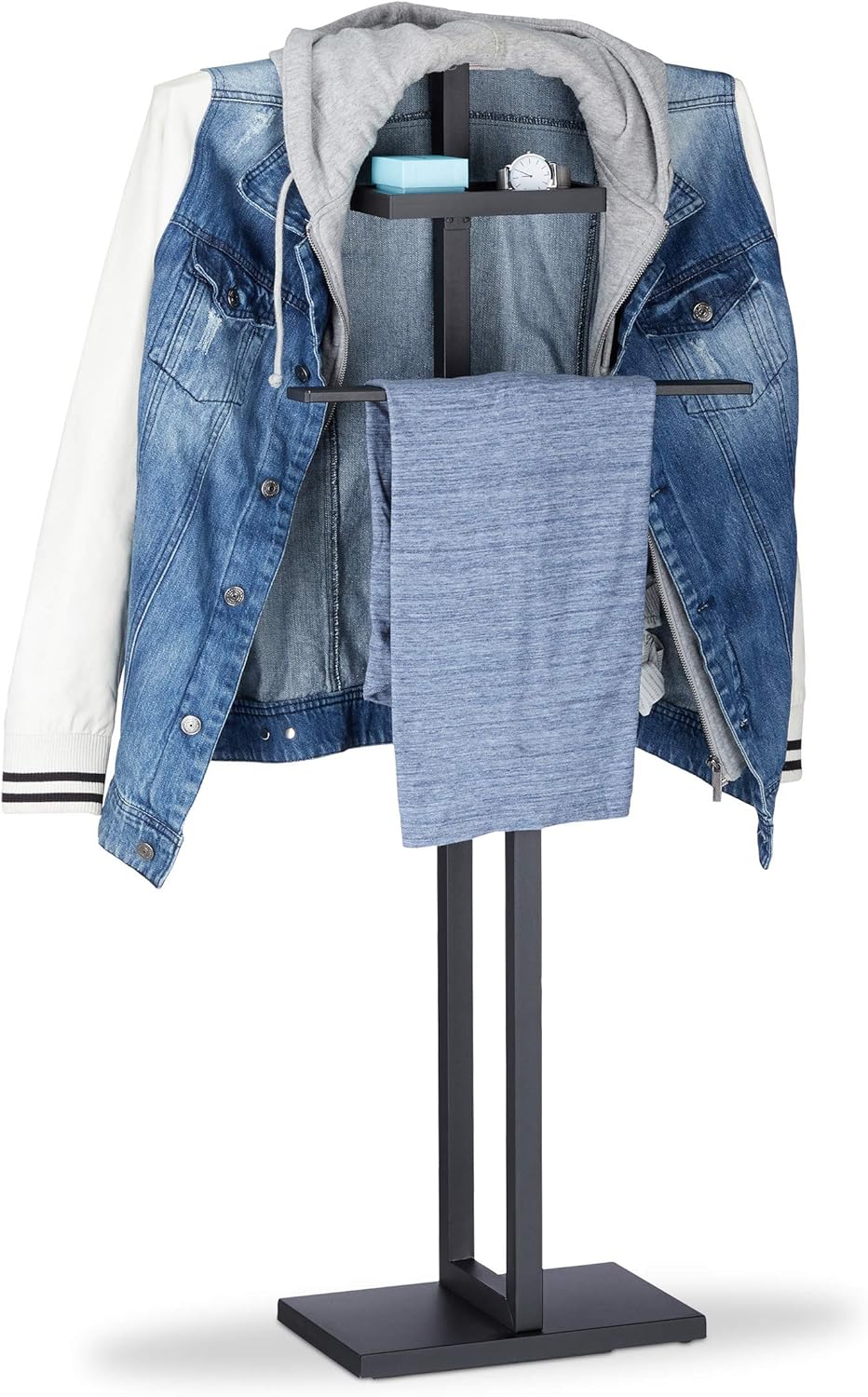 Relaxdays Servomuto con Porta Pantaloni e Appendiabiti, Nero