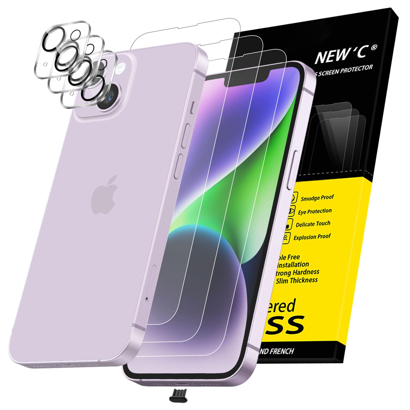 New'c 3x Pellicola Vetro Temperato per iPhone 14 (6,1")