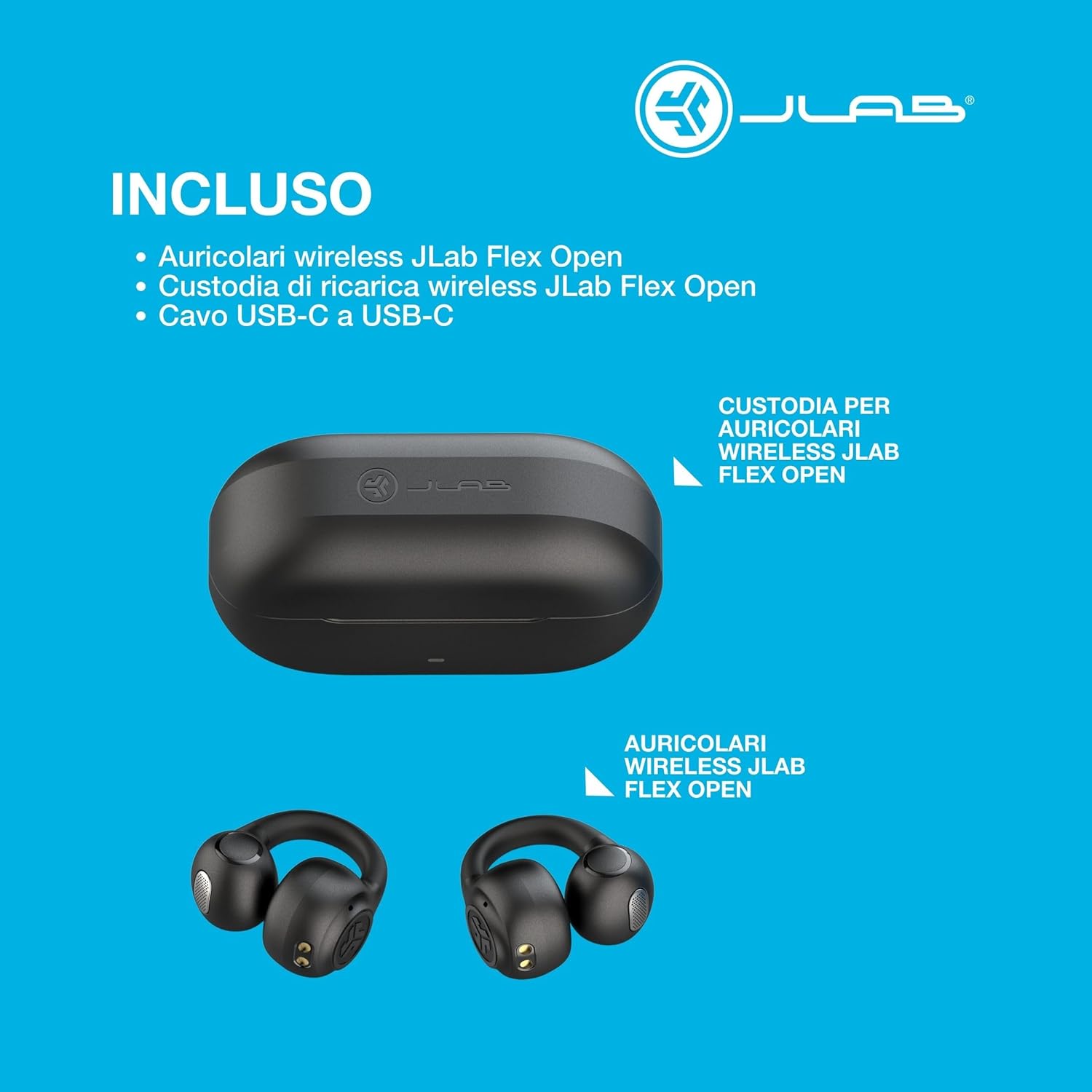 Jlab Flex Cuffie Open Ear Wireless, Nero - immagine 6