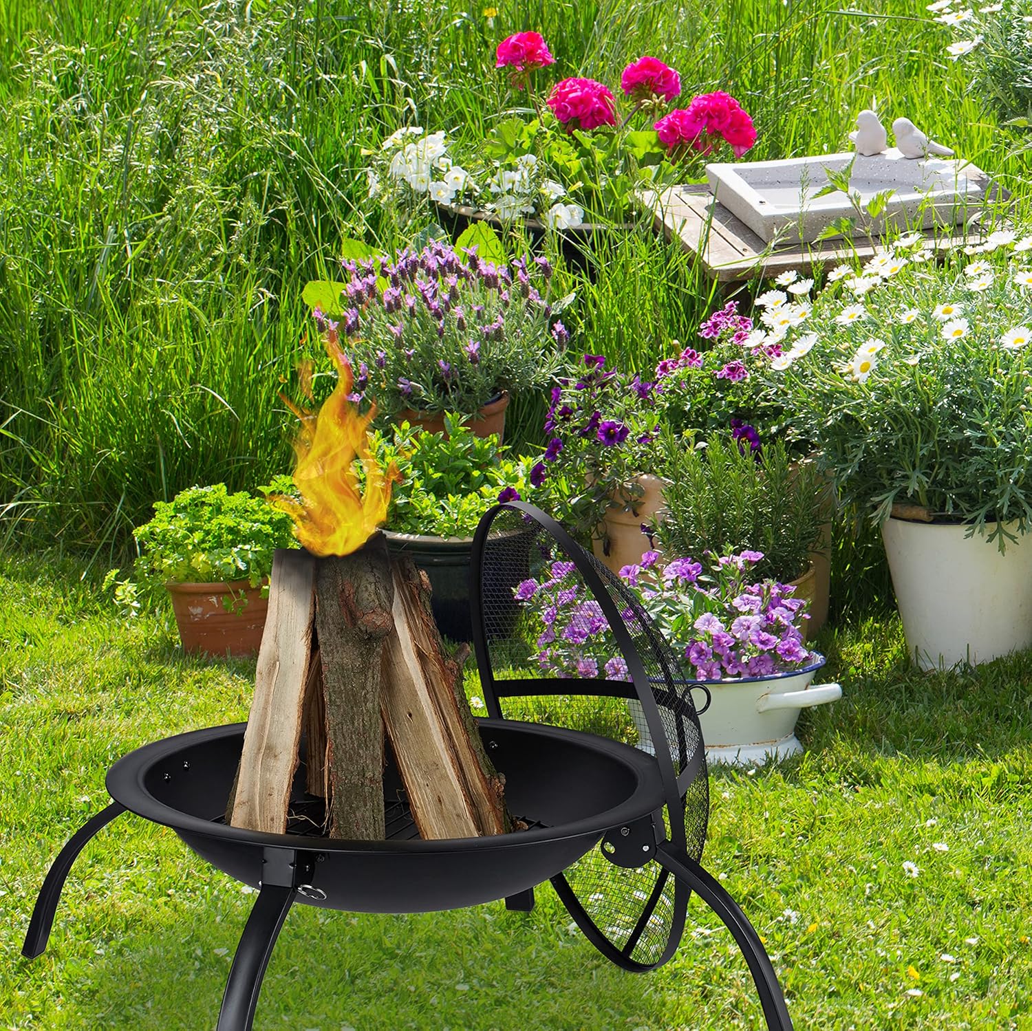 Relaxdays Braciere XL con Custodia e Graticola, Nero - immagine 2