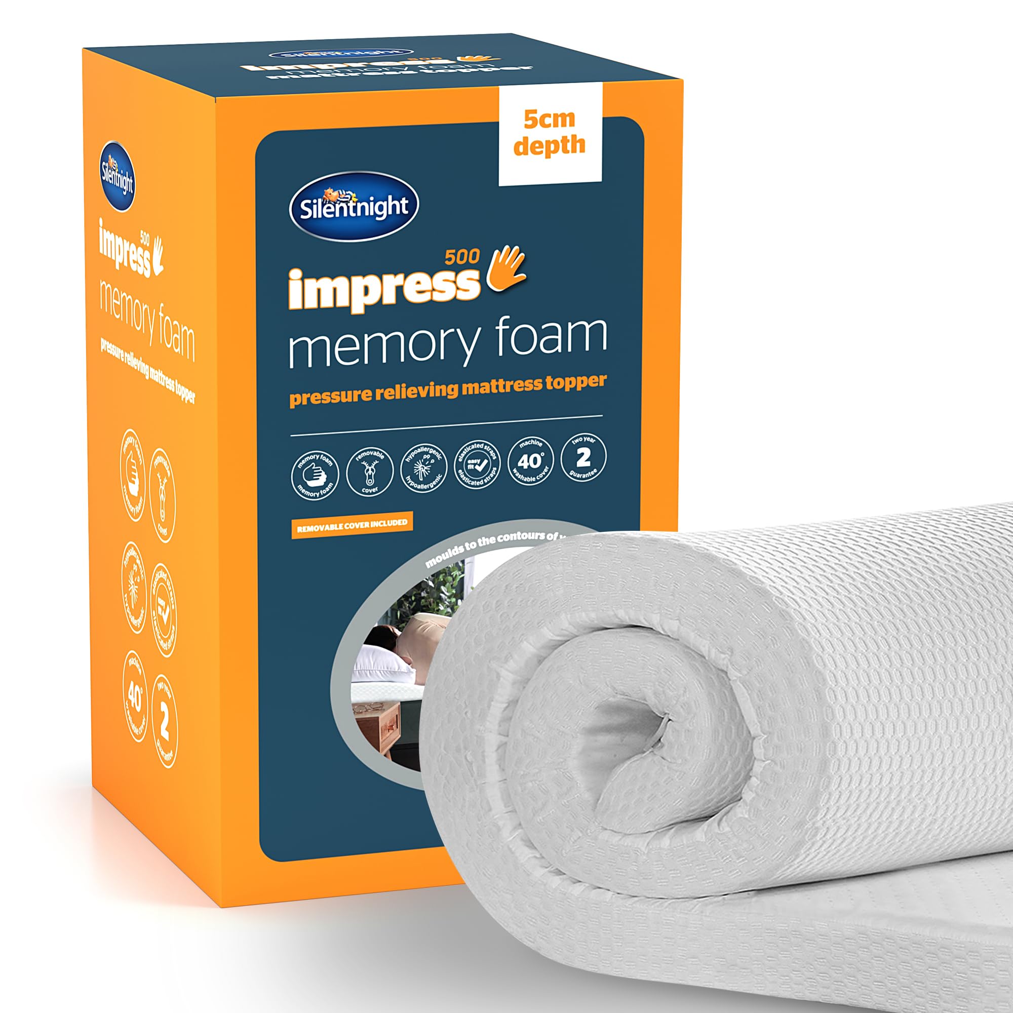 Silentnight Impress Coprimaterasso Memory Foam 5cm, Bianco