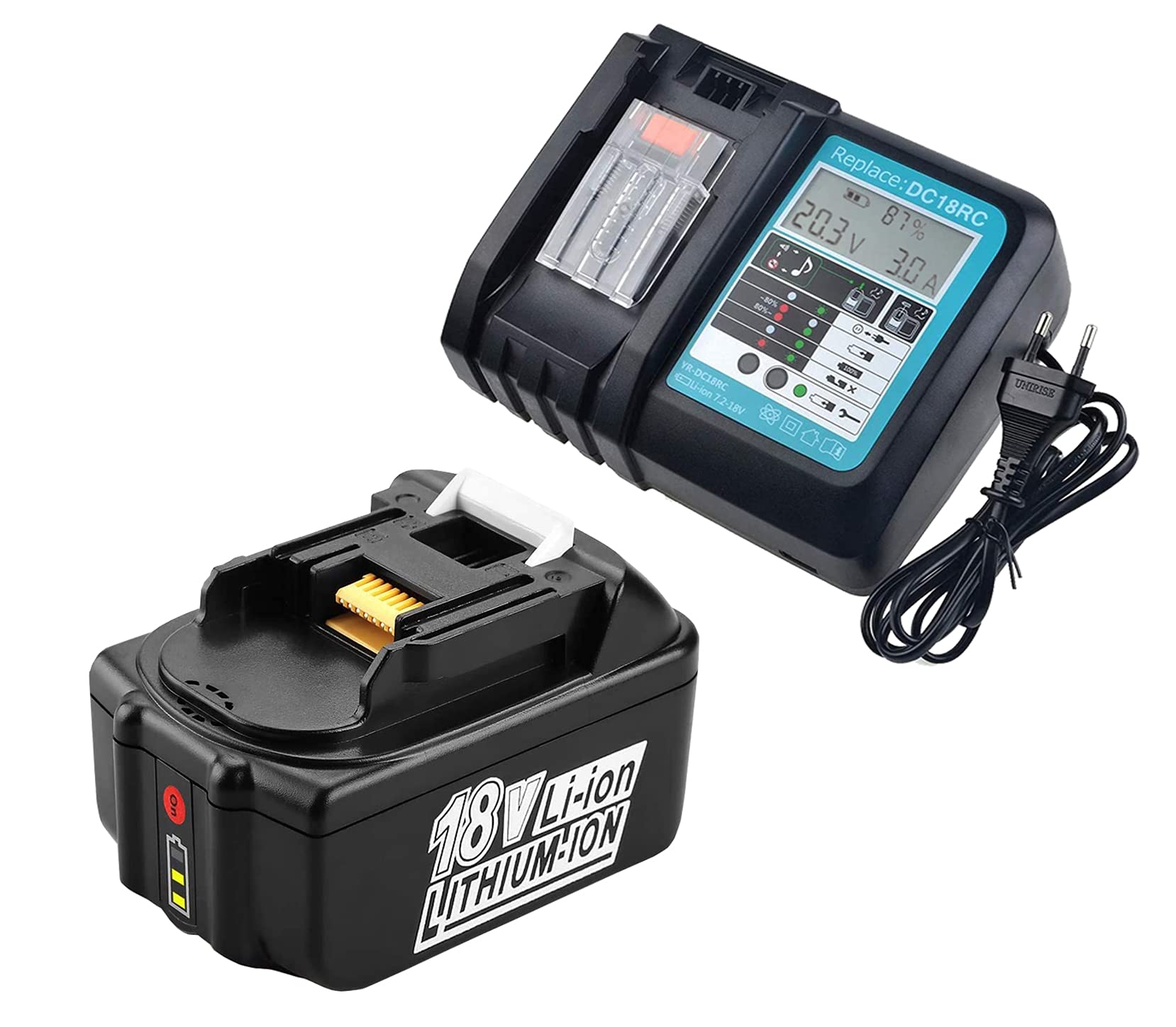 Fengbp® Batteria 5A 18V 5000mAh + Caricatore DC18RC