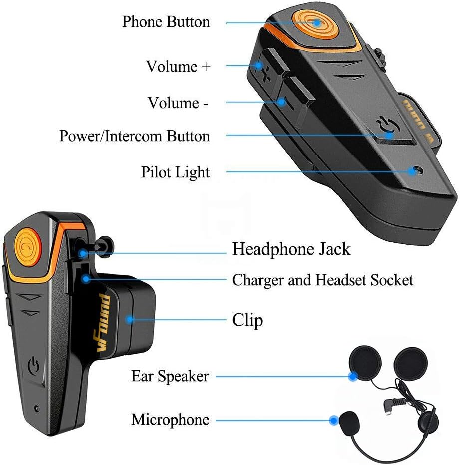 Vfound BT-S2 - Auricolare Bluetooth Moto 1000m - immagine 5