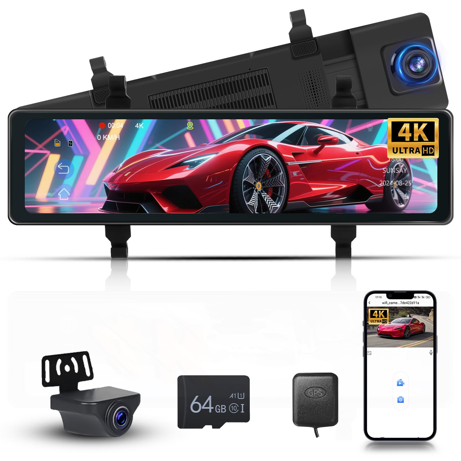 Hodozzy Dash Cam Auto 4K con GPS WiFi 11,26" Touchscreen