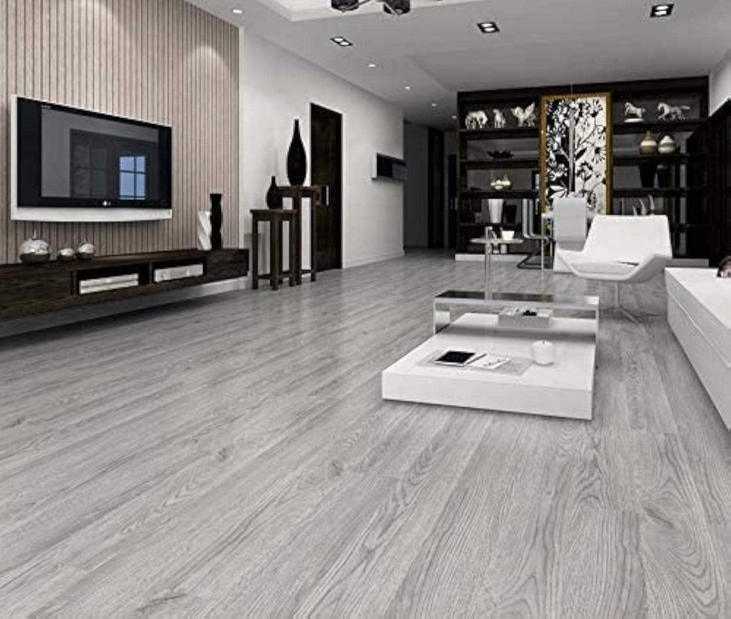 Easyfloor© Piastrelle Autoadesive Vinile Effetto Legno Grigio - immagine 1