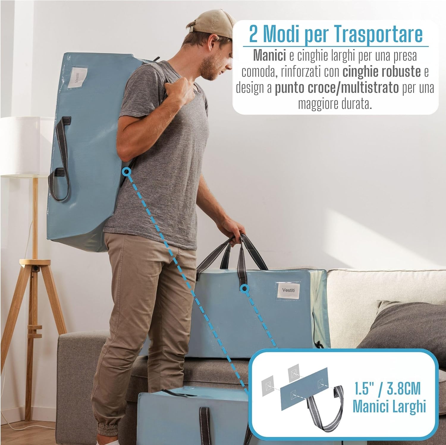 Veno Set 6 Borse da Trasloco Extra Large, Azzurro - immagine 2