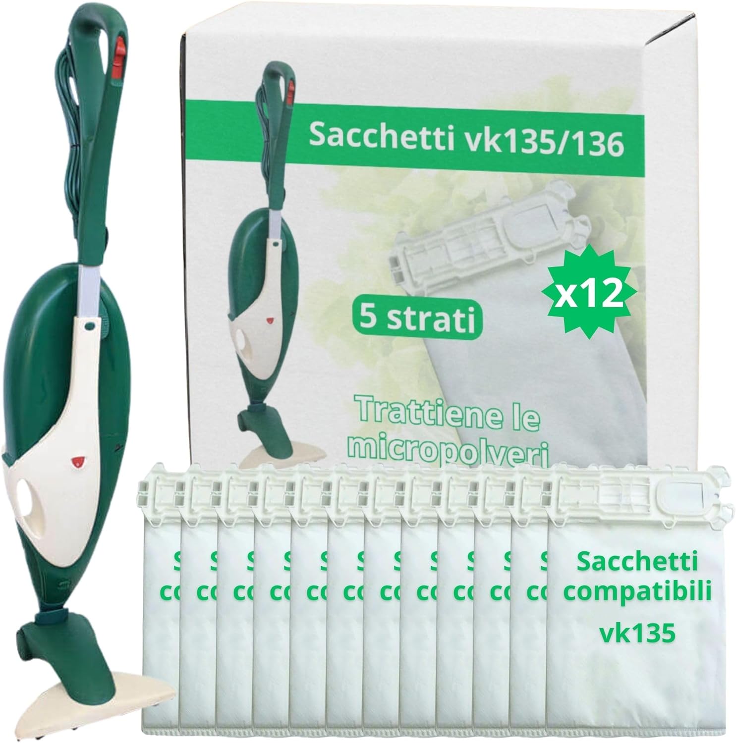 Namai - Set 12 Sacchetti Microfibra per Folletto VK135/136 - immagine 1