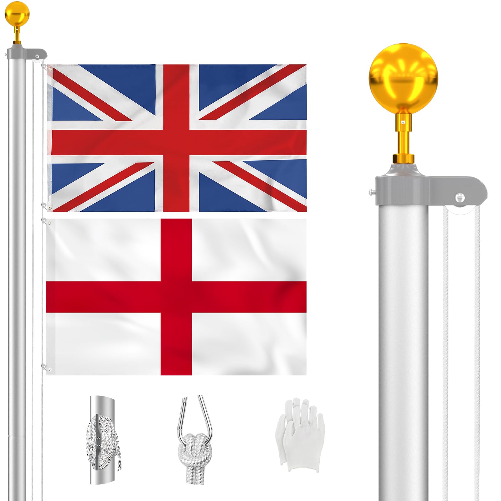 ZMTECH Kit Asta per Bandiera Sezionale 6,1m, Argento