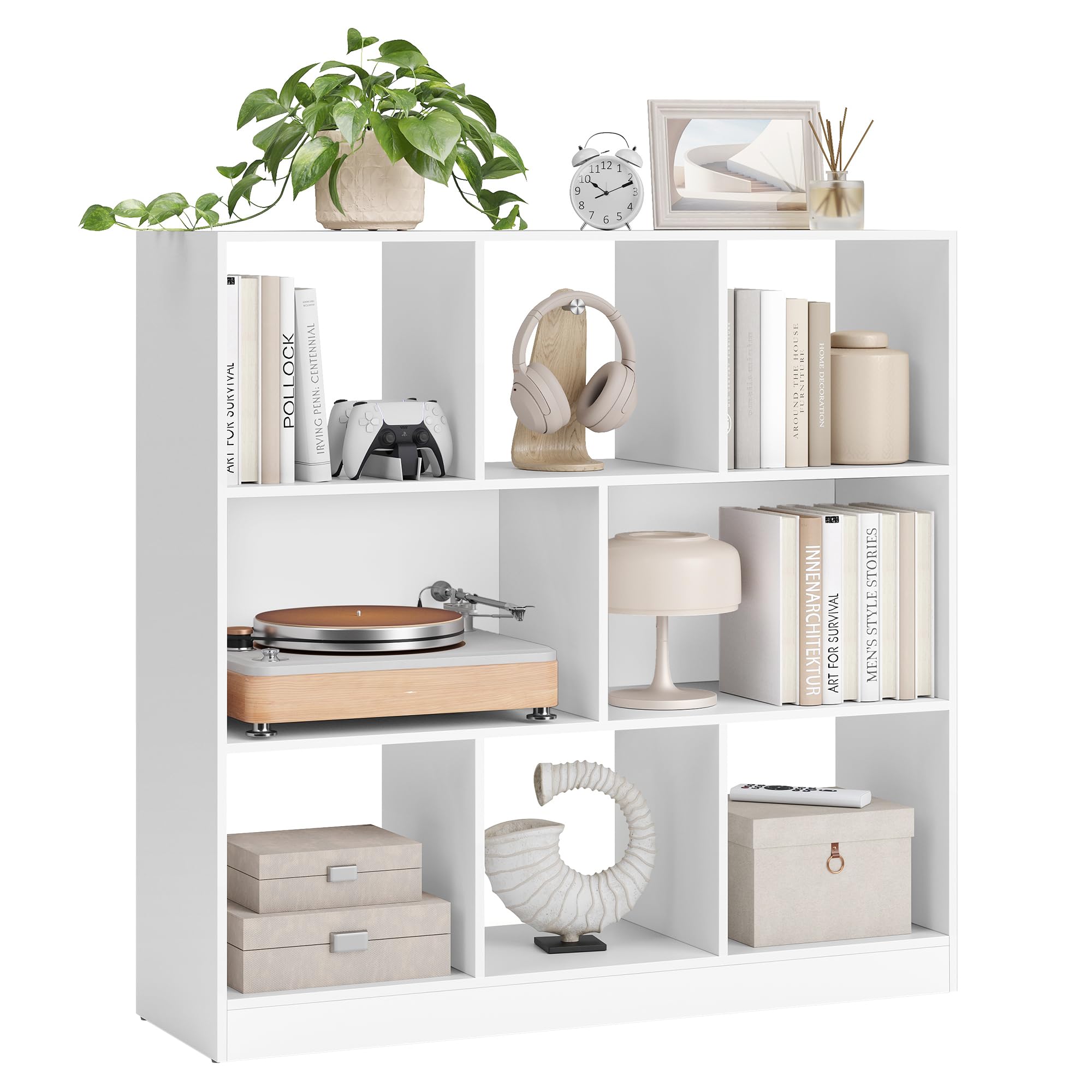 Vasagle Libreria in Legno con Cubbies Aperti, Bianco