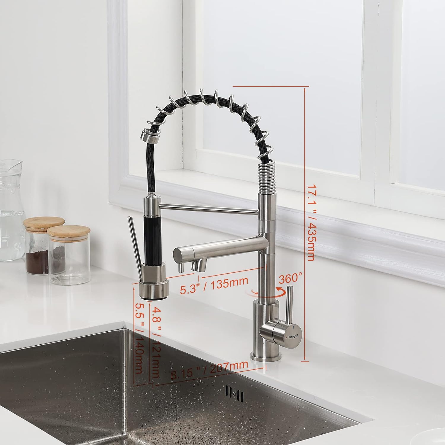 Ibergrif M22144A Rubinetto Cucina Alta Pressione, Nichel - immagine 2