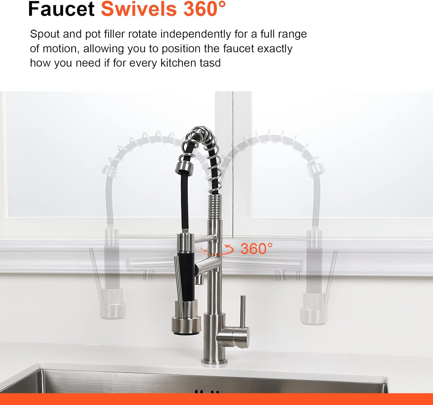 Ibergrif M22144A Rubinetto Cucina Alta Pressione, Nichel - immagine 5