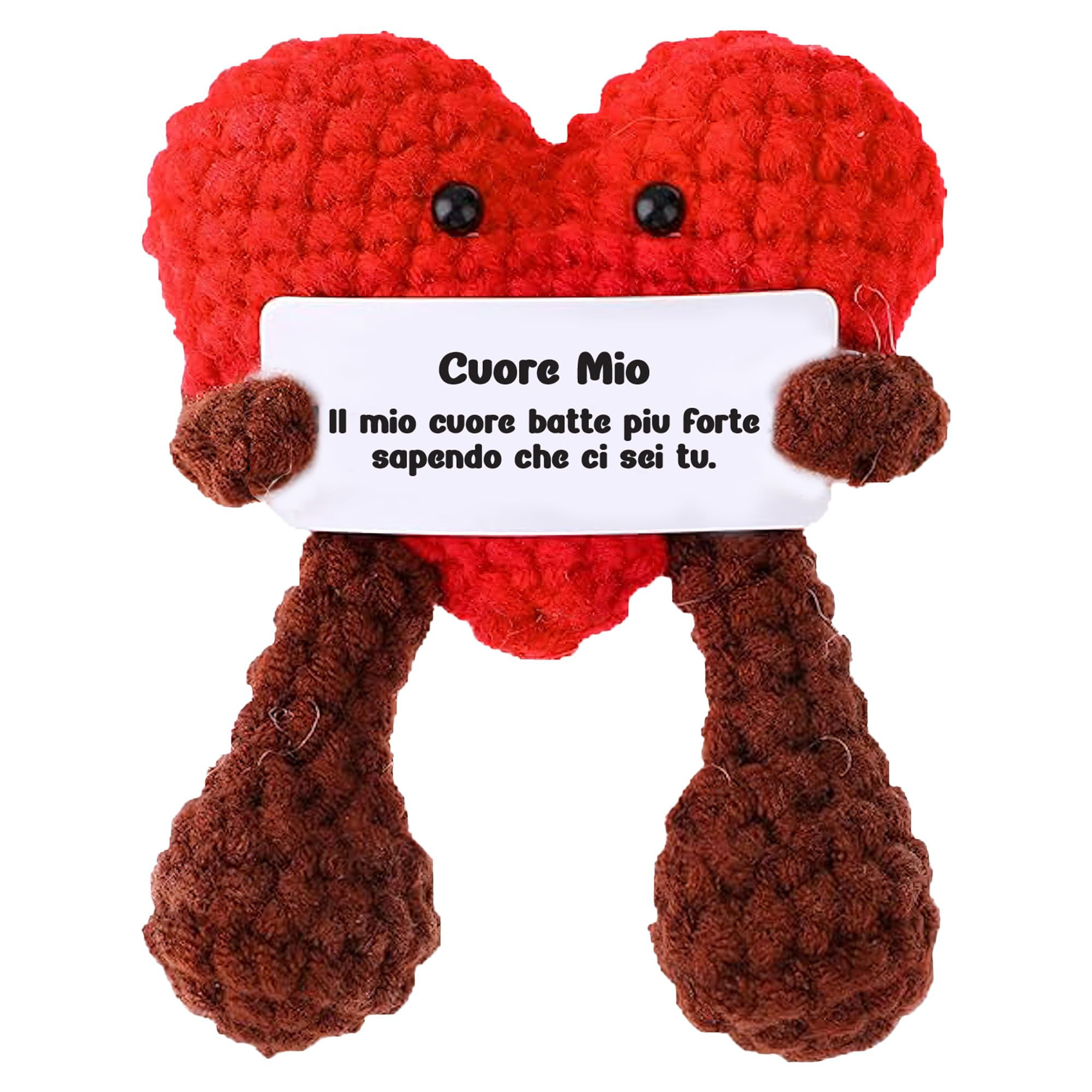 Cuore Mio, Messaggio Romantico in Italiano, Mini Bambola, Idea Regalo per Anniversario, Mesiversario, Coppia, Amici, Coppia, Lavorata a Maglia Patata Positiva