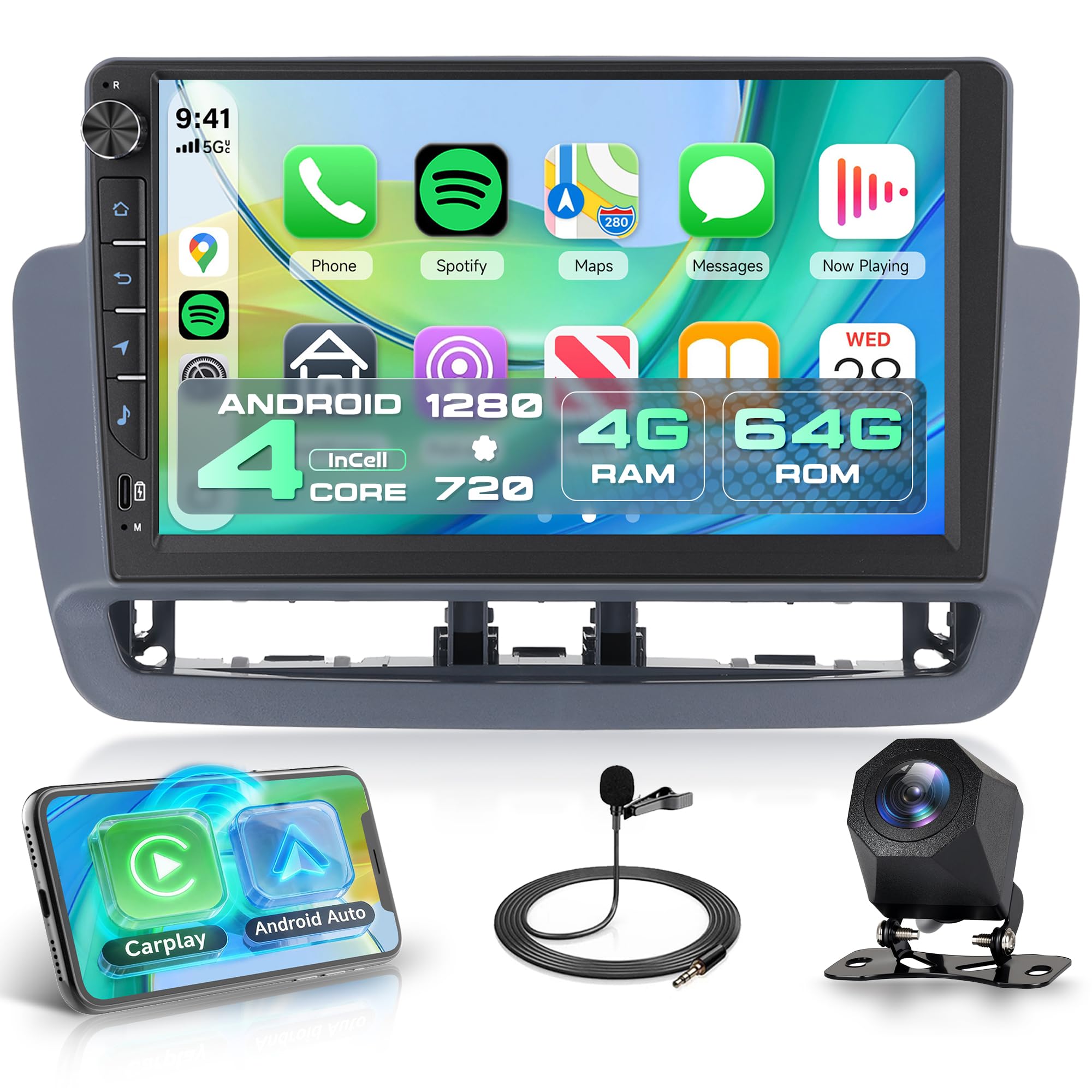 Rimoody 4G+64G Android Autoradio per Seat Ibiza 6j 2012-2015 Wireless Carplay Android Auto, 9 Pollici Incell Touchscreen Radio GPS Navi WiFi Mirror Link Bluetooth FM/RDS/EQ/SWC Telecamera Posteriore