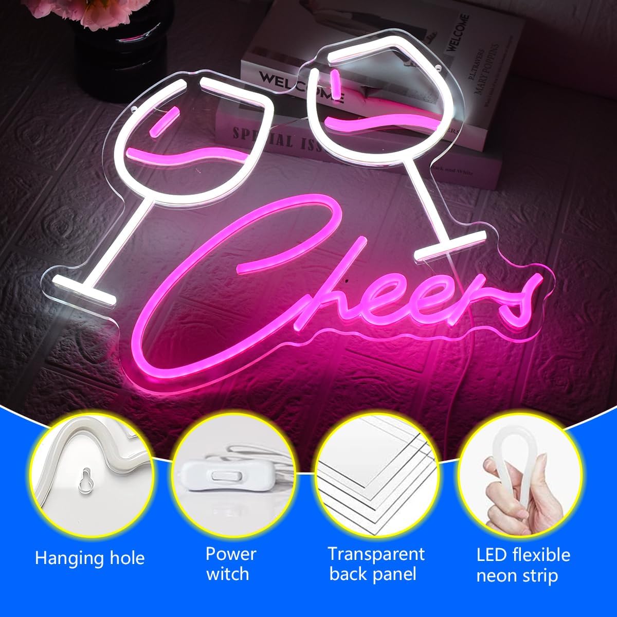 Uexnkj-y Luci al Neon Bar Cheers USB con Interruttore - immagine 2