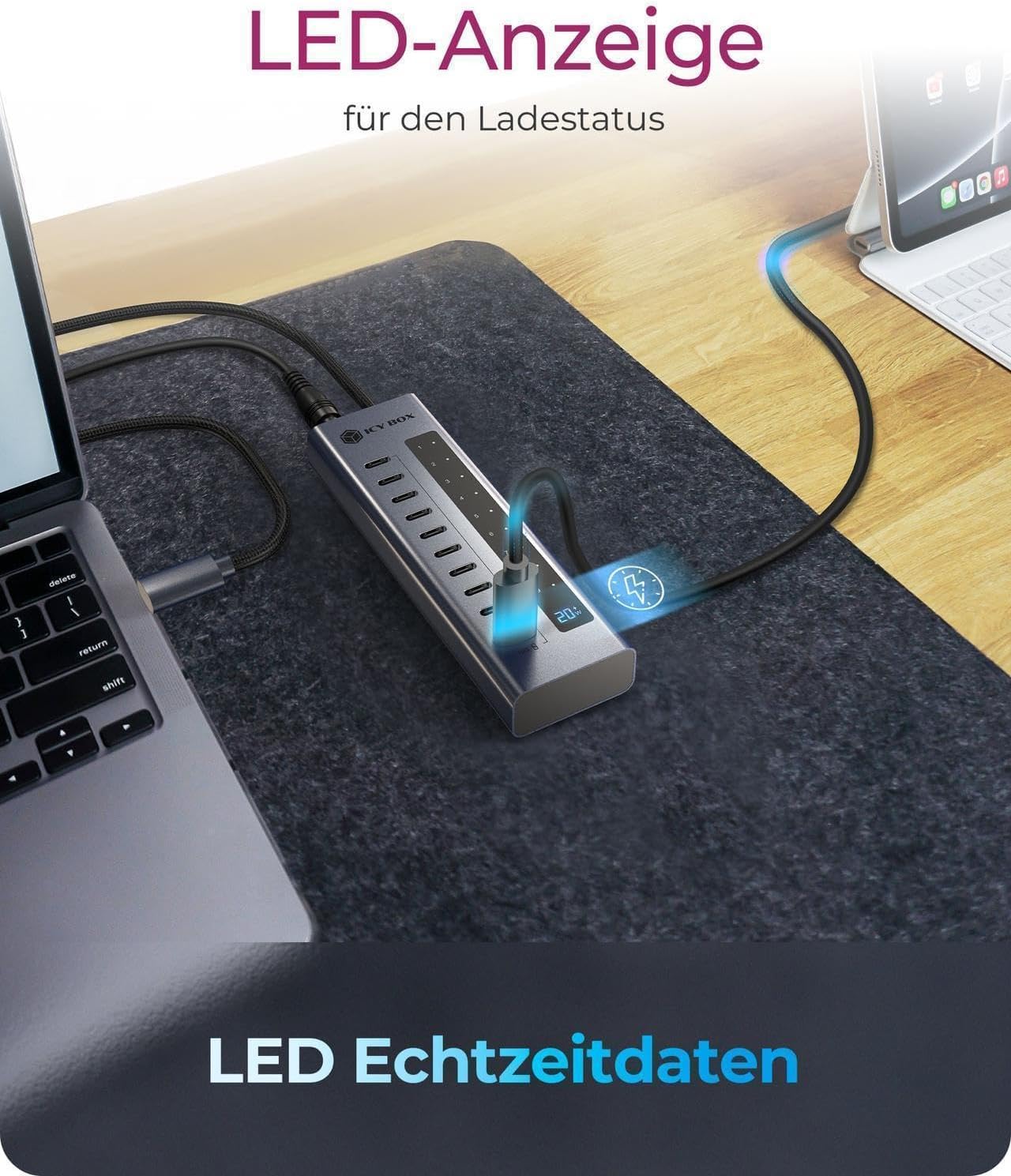 Icy Box Hub USB-C 10 porte, Alluminio - immagine 5