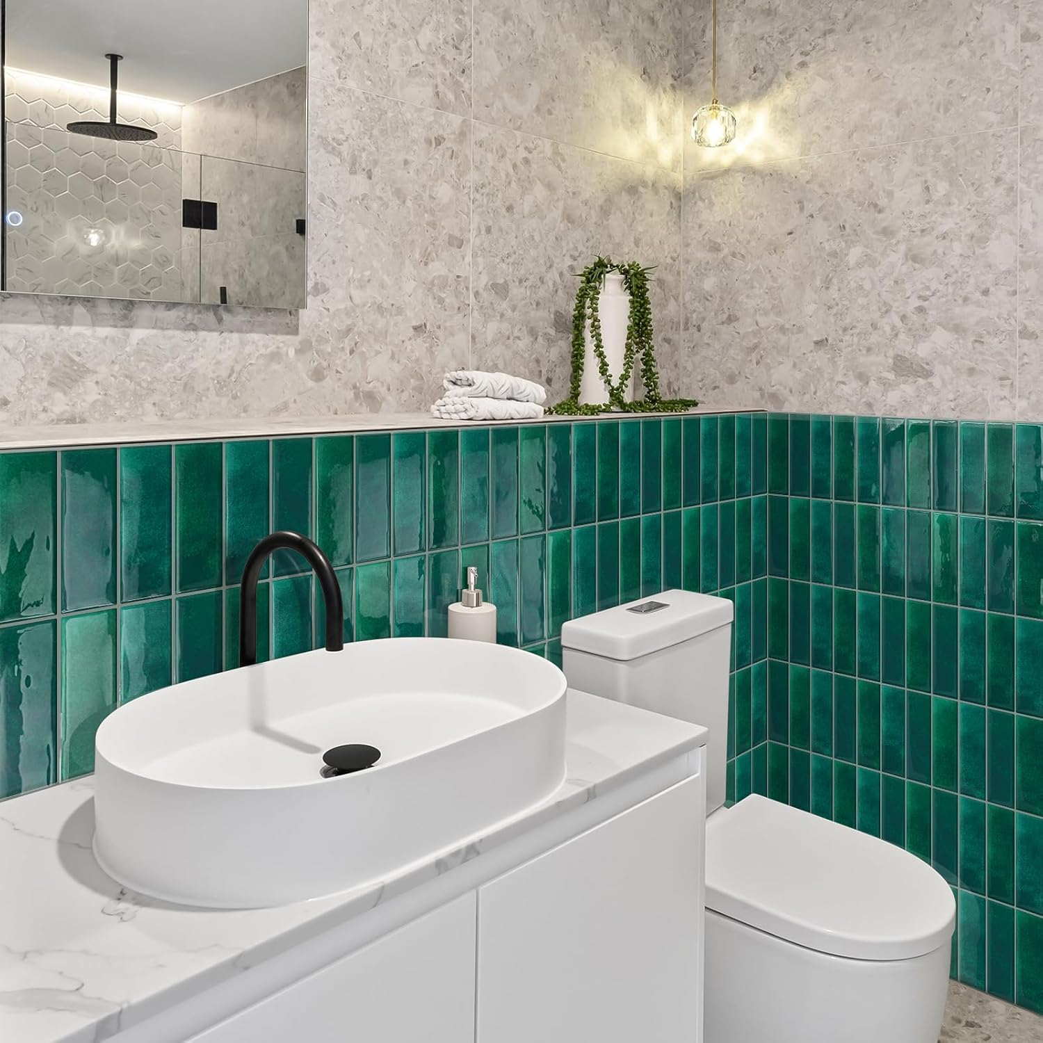 Dewoo Adesivi per Piastrelle Verde Scuro 10 Fogli - immagine 2