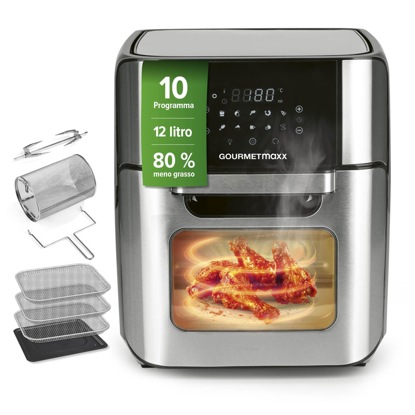 GOURMETmaxx Friggitrice Digitale ad Aria Calda 12L, 1800W