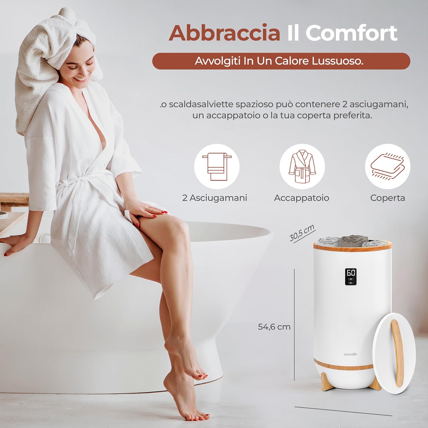 SereneLife Scalda Asciugamani e Coperte Single Touch - immagine 2