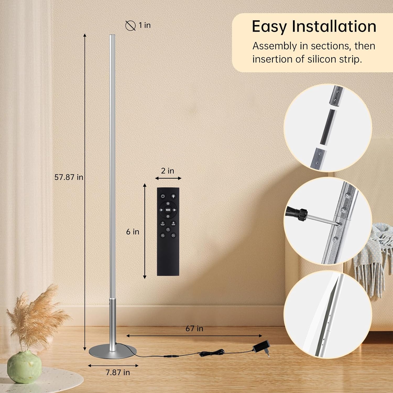 Hzitcigm Lampada da Terra Moderna Dimmerabile 147cm - immagine 8