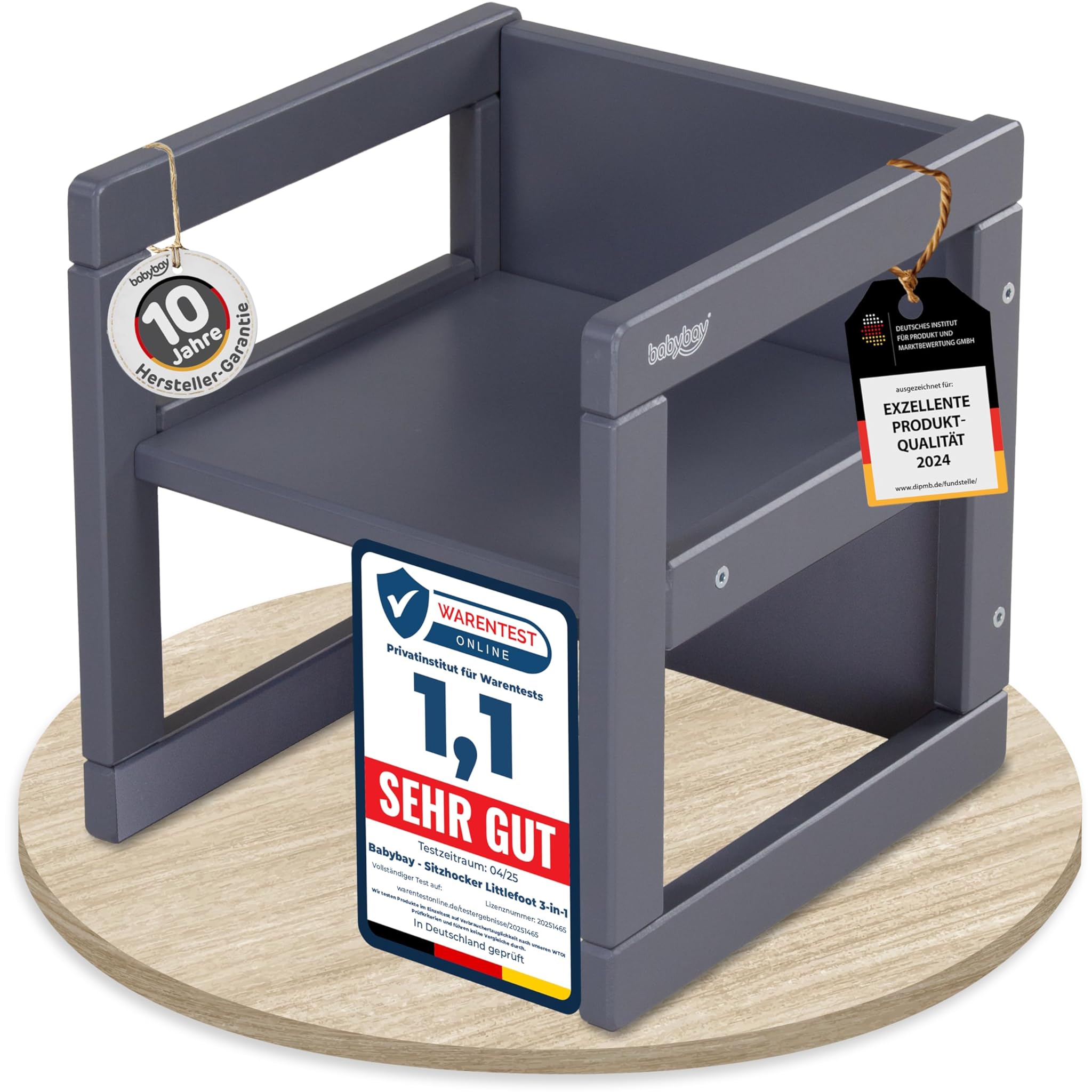 babybay Littlefoot - Pouf per bambini, 3 in 1, colore: Grigio ardesia