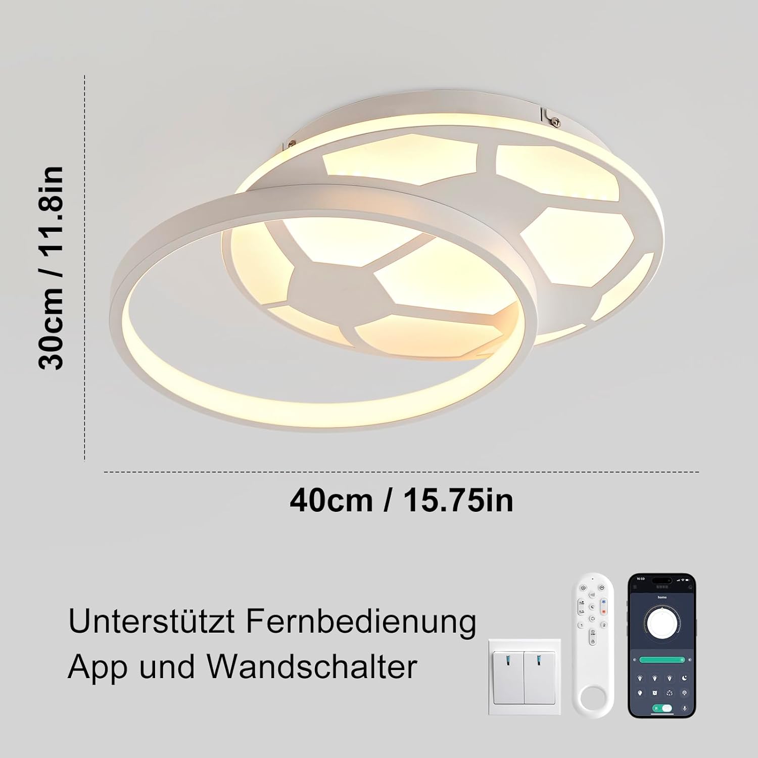 Yzbeimdai Plafoniera Cameretta Bambini Calcio 40CM - immagine 7