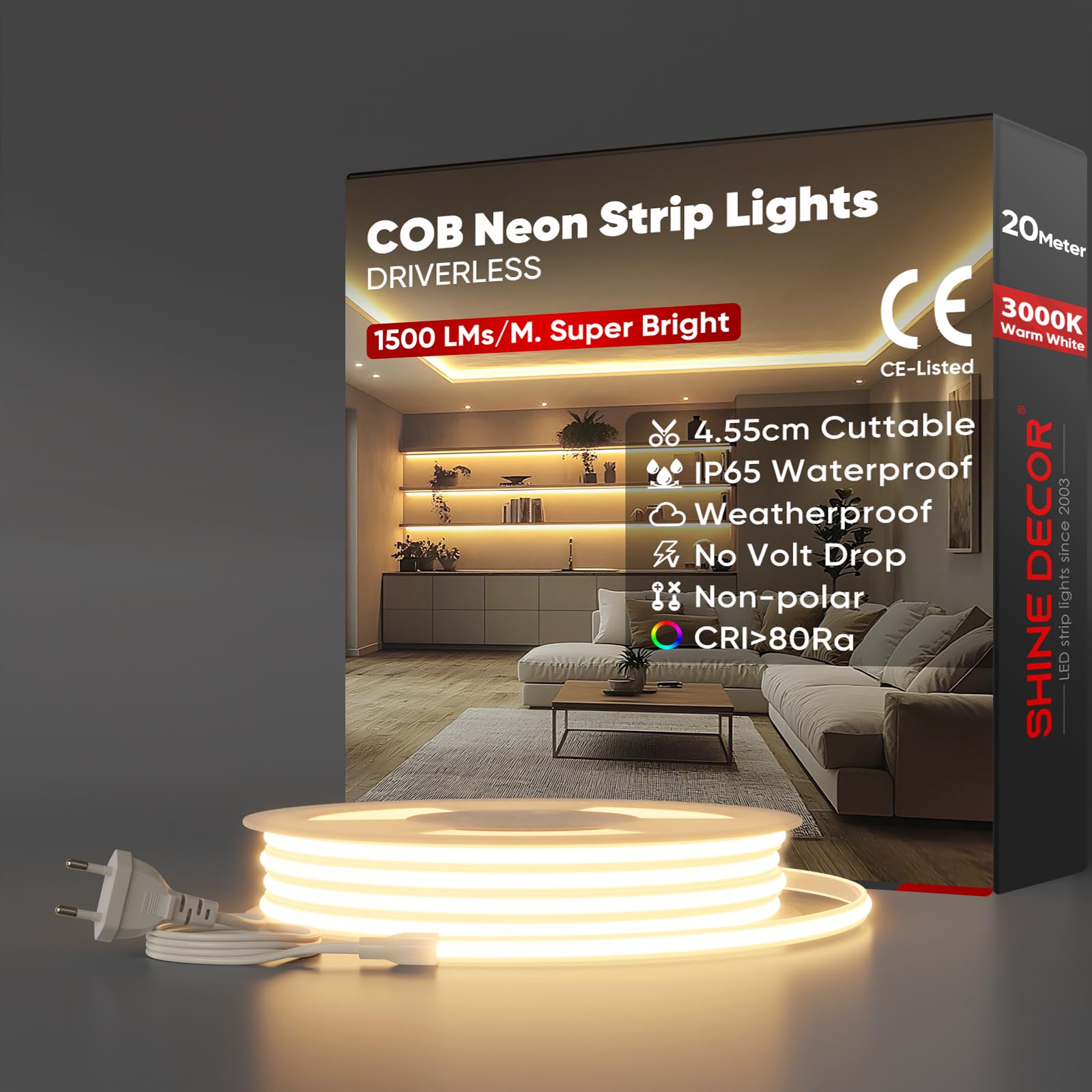 Shine Decor Striscia LED COB 20m IP65 Impermeabile