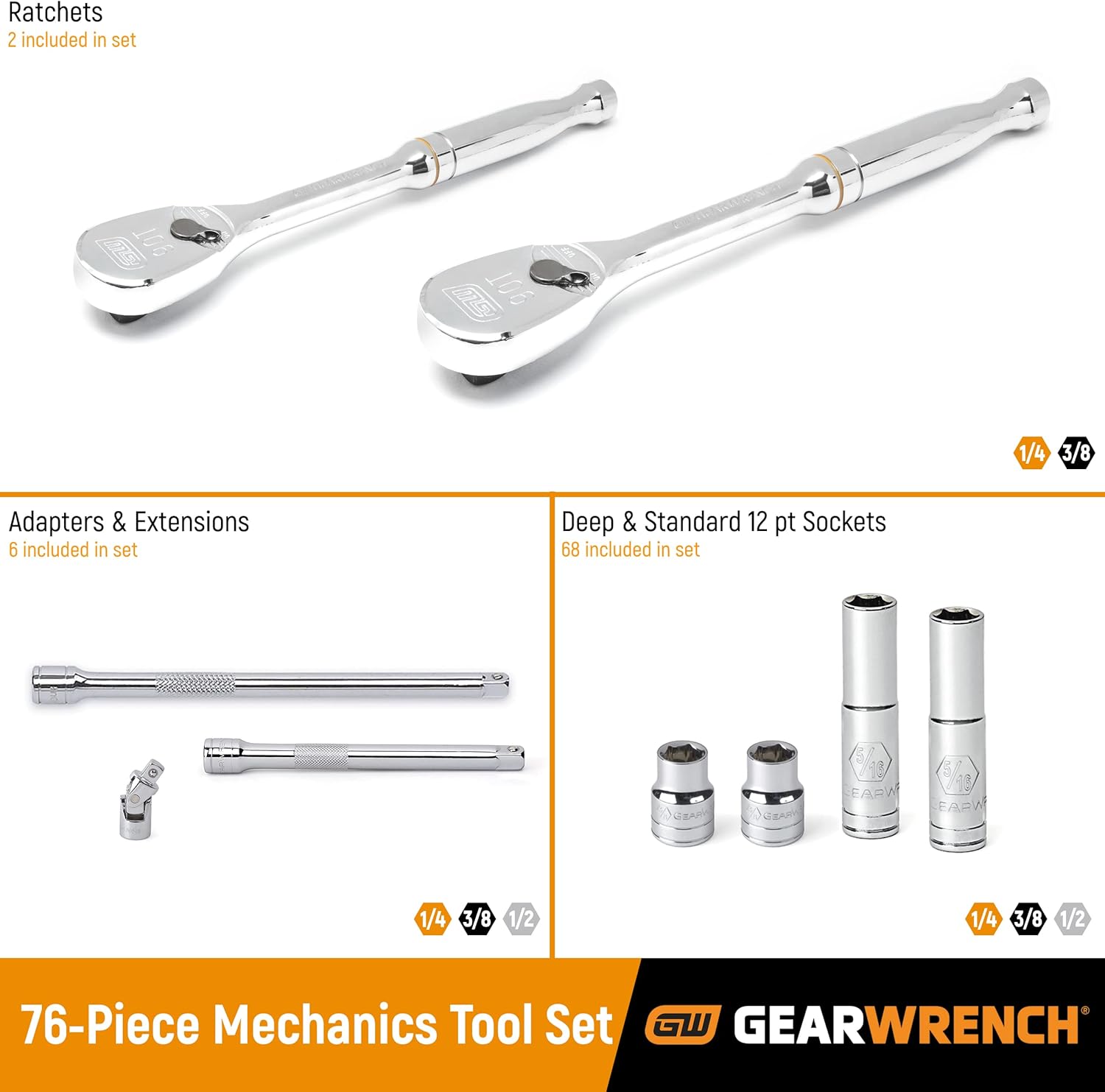 Gearwrench 80948 - Set 76 Utensili Meccanici 1/4" e 3/8" - immagine 2