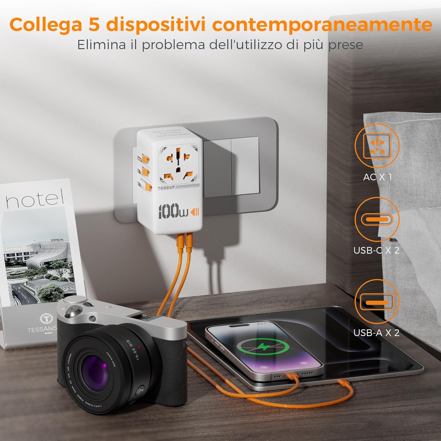 Tessan Adattatore Universale da Viaggio 100W GaN - immagine 3