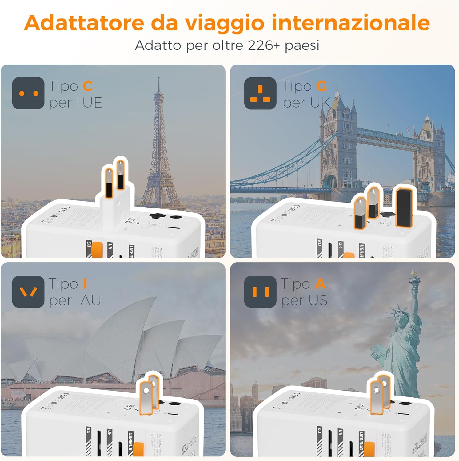 Tessan Adattatore Universale da Viaggio 100W GaN - immagine 4