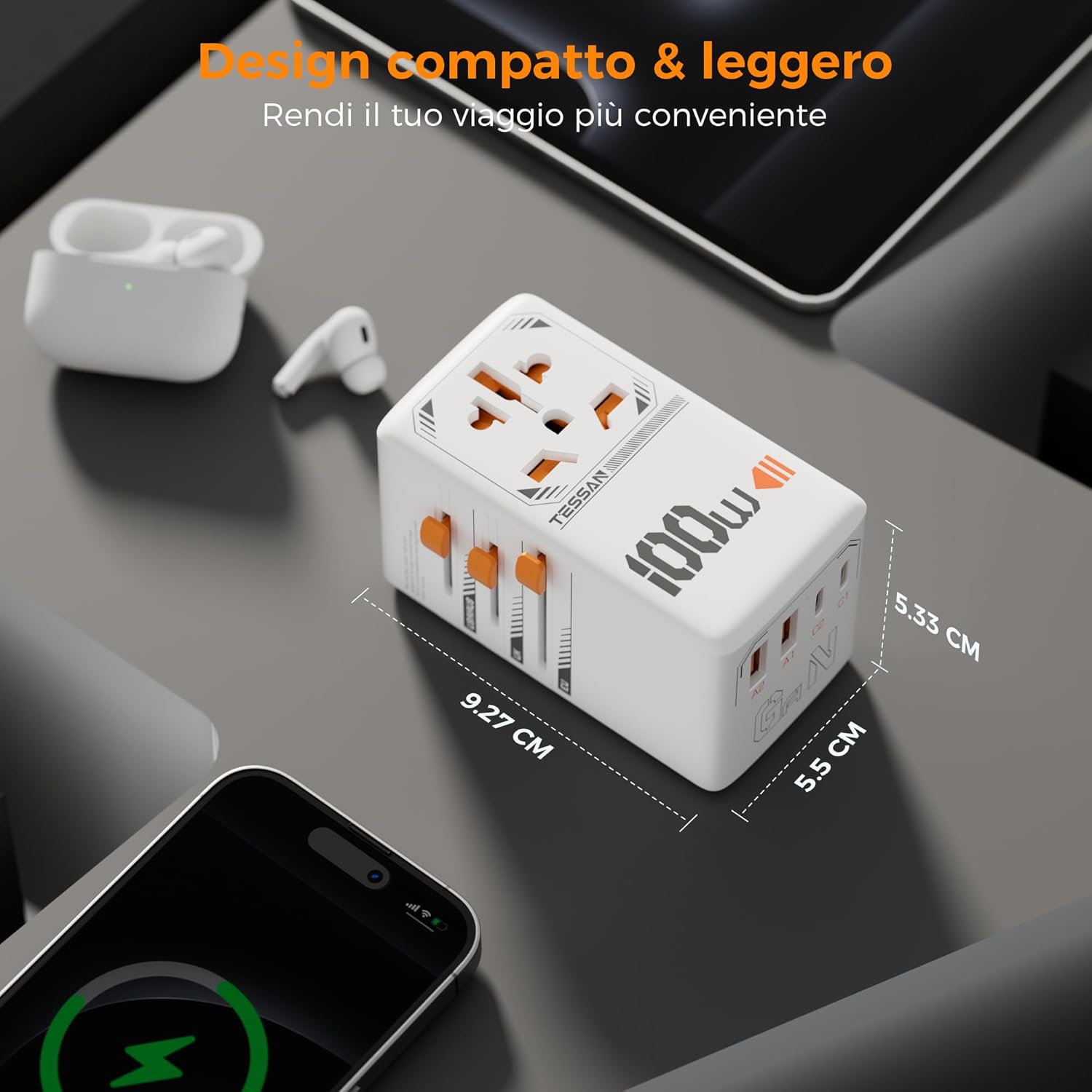 Tessan Adattatore Universale da Viaggio 100W GaN - immagine 5