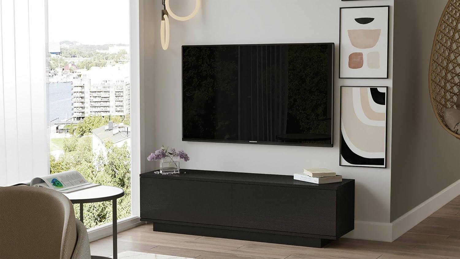 Dmora Mobile Porta TV Zaur 140x36h38 cm, Nero - immagine 7